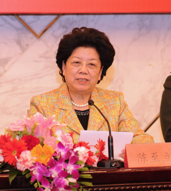 全国人大常委会副委员长、全国妇联主席、中国儿童少年基金会理事长陈至立讲话